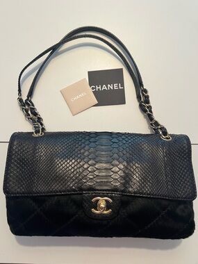 2011 RARE CHANEL Black Python & Pony Hair Chain Shoulder Bag